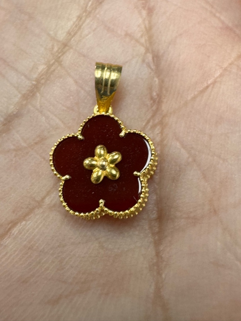 18K real Gold Red Flower Pendant Necklace
